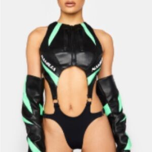 Black and Green Cut-Out bodysuit